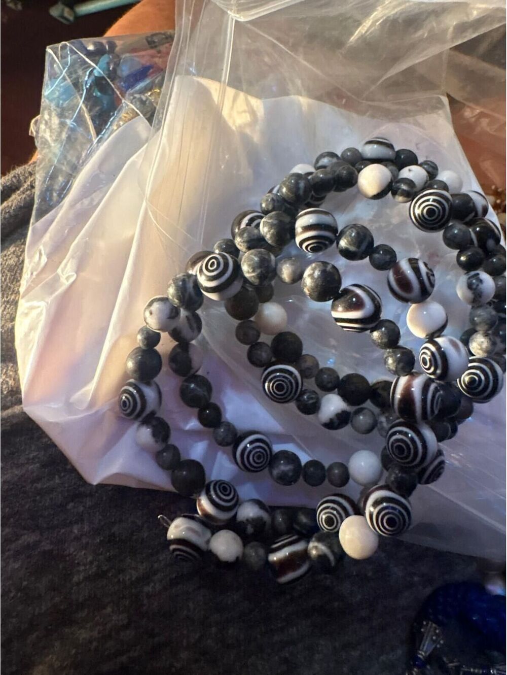 Evil Eye Dzi African Bead Bracelet Wrap Black White Grey Spiritual Charm Jewelry